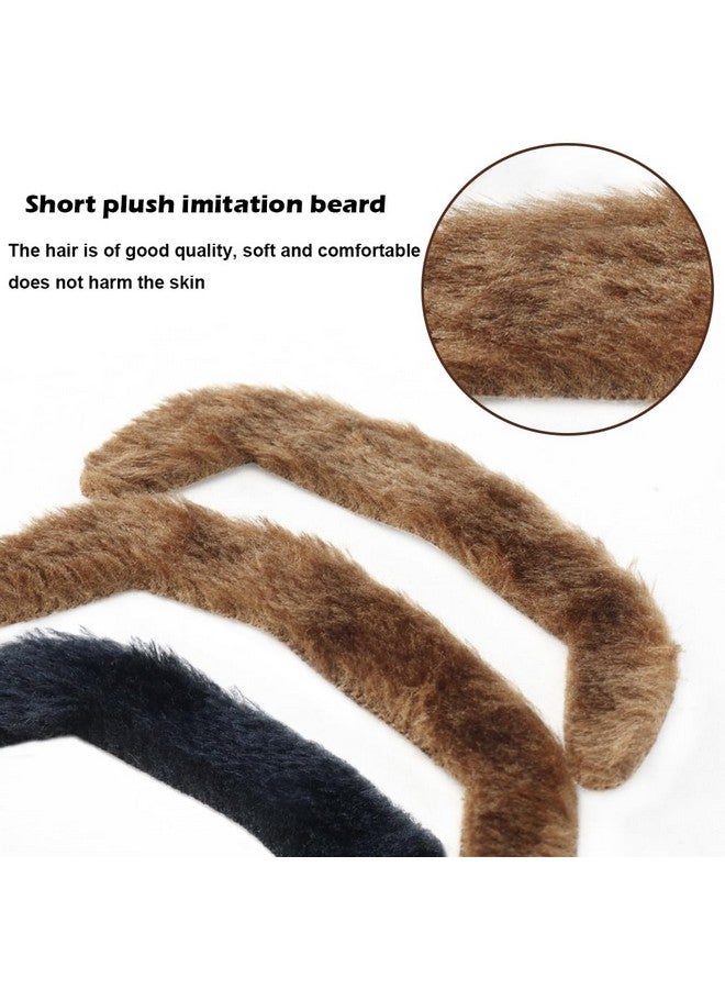 TCOTBE 4 Pcs 60s 70s Self Adhesive Fake Short Brown Mustache Black Handlebar Mustache Cop Mustache Novelty False Facial Hair Detective Costume Sonny Bono TV Star Villaine Mustache Halloween Costume - Image 2