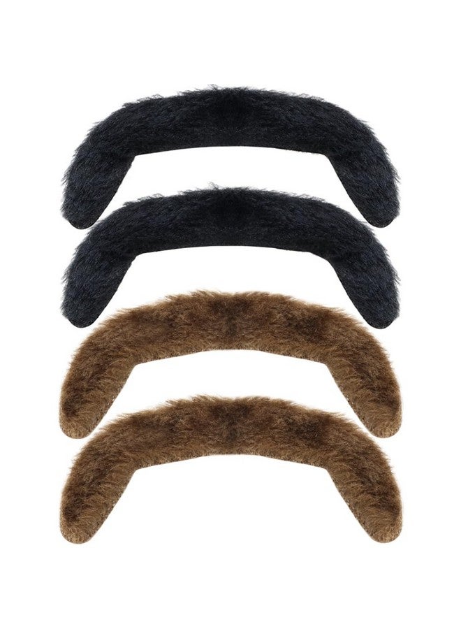 TCOTBE 4 Pcs 60s 70s Self Adhesive Fake Short Brown Mustache Black Handlebar Mustache Cop Mustache Novelty False Facial Hair Detective Costume Sonny Bono TV Star Villaine Mustache Halloween Costume - Image 1