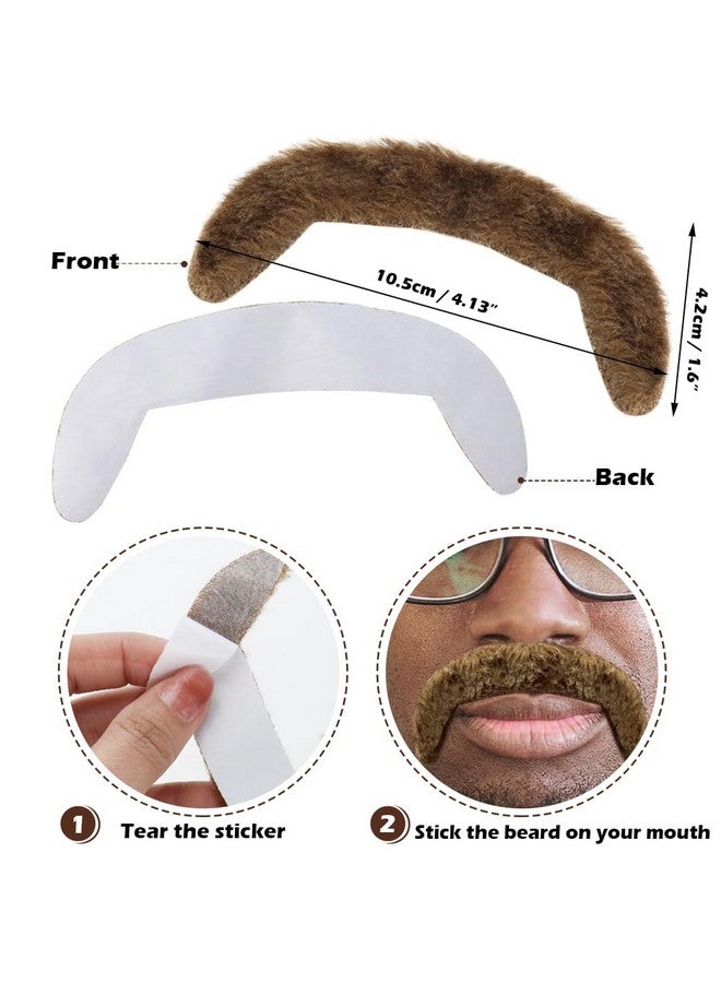 TCOTBE 4 Pcs 60s 70s Self Adhesive Fake Short Brown Mustache Black Handlebar Mustache Cop Mustache Novelty False Facial Hair Detective Costume Sonny Bono TV Star Villaine Mustache Halloween Costume - Image 3