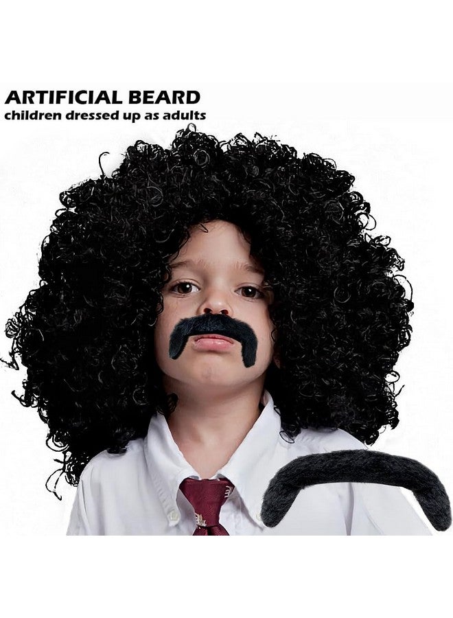 TCOTBE 4 Pcs 60s 70s Self Adhesive Fake Short Brown Mustache Black Handlebar Mustache Cop Mustache Novelty False Facial Hair Detective Costume Sonny Bono TV Star Villaine Mustache Halloween Costume - Image 4