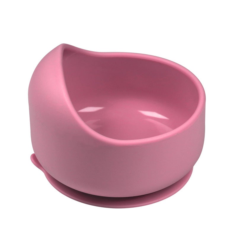 New feeding three-piece set baby silicone suction cup food supplement snail bowl wooden handle spoon Fork easy cleaning tableware suitSilicone bowl-dark pink Silicone bowl-dark pink