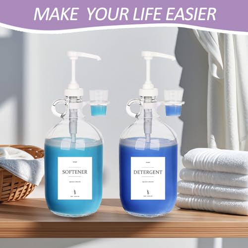 onsogi 2 Pcs Glass Liquid Laundry Detergent Dispenser with Cup Holders, Half Gallon Dispenser for Laundry Room (64 oz. Each), Laundry Detergent Bottles with Pump Dispenser -Includes Labels, Measuring Cups - Image 4
