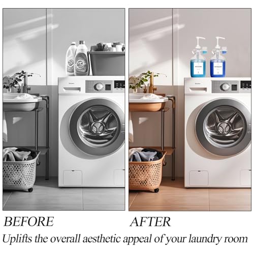 onsogi 2 Pcs Glass Liquid Laundry Detergent Dispenser with Cup Holders, Half Gallon Dispenser for Laundry Room (64 oz. Each), Laundry Detergent Bottles with Pump Dispenser -Includes Labels, Measuring Cups - Image 5