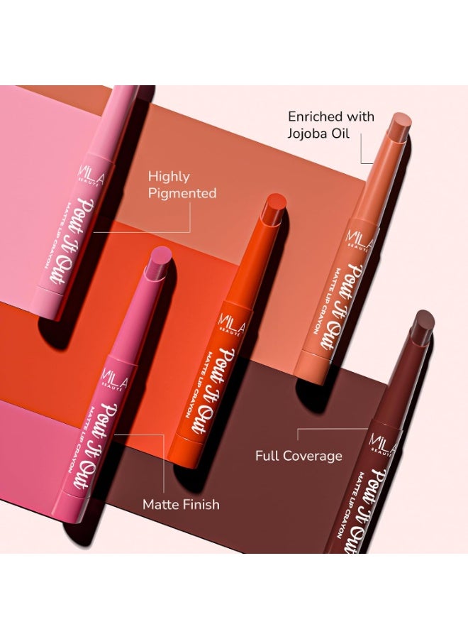 ميلا بيوتي قلم شفاه مطفي «Pout It Out» من Mila Beauté | غني بالألوان ومُغنى بزيت الجوجوبا | لمسة نهائية مطفية ناعمة | قوام كريمي وخفيف الوزن | سهل التطبيق | اللون - (رابونزيل 1.25 جم) - Image 2
