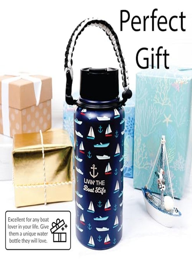 شركة بافيليون جيفت شركة بافيليون للهدايا - عيش حياة القارب - زجاجة ماء حرارية للسفر من الفولاذ المقاوم للصدأ سعة 32 أونصة مع مقبض حبل نجاة - هدية مثالية لمحبي القوارب والشواطئ والبحيرات - تحافظ على البرودة لمدة 12 ساعة والحرارة لمدة 6 ساعات - Image 4