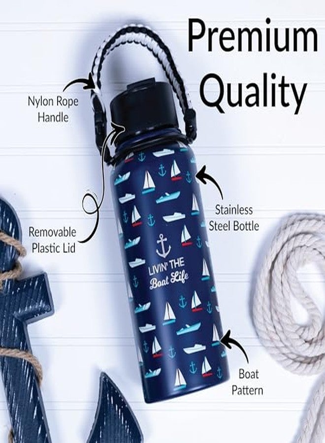 شركة بافيليون جيفت شركة بافيليون للهدايا - عيش حياة القارب - زجاجة ماء حرارية للسفر من الفولاذ المقاوم للصدأ سعة 32 أونصة مع مقبض حبل نجاة - هدية مثالية لمحبي القوارب والشواطئ والبحيرات - تحافظ على البرودة لمدة 12 ساعة والحرارة لمدة 6 ساعات - Image 5