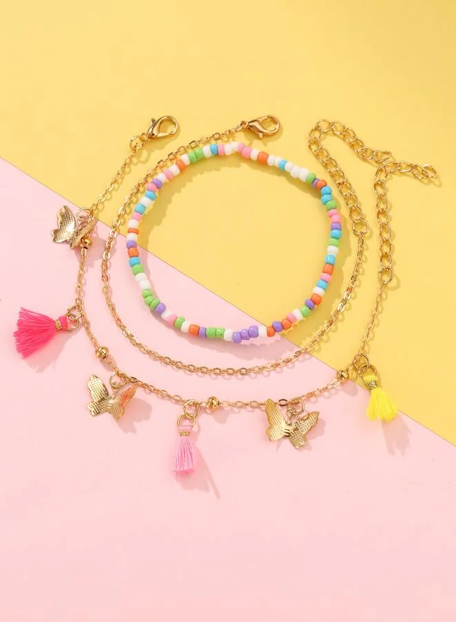 تايك تو طقم خلخال بخرز ودلايات 3 قطع