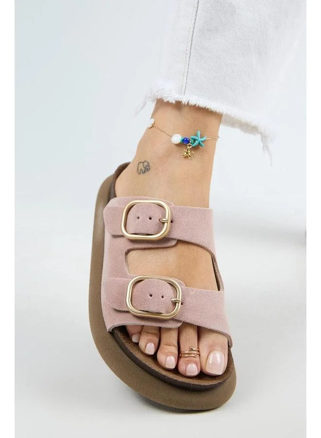 Lavender Women's Genuine Leather Double-Strap Powder Slipper.