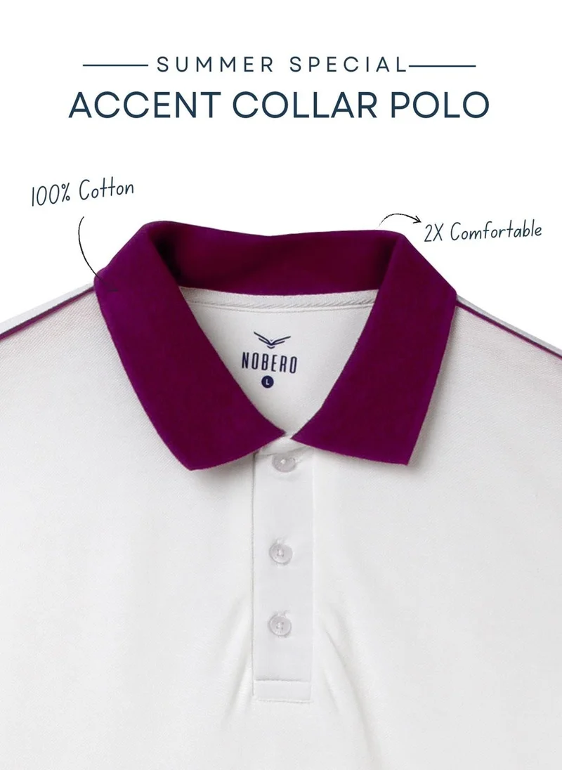 NOBERO White Nobero Accent Collar Polo T- Shirt  for Men for Men | Best Price UAE