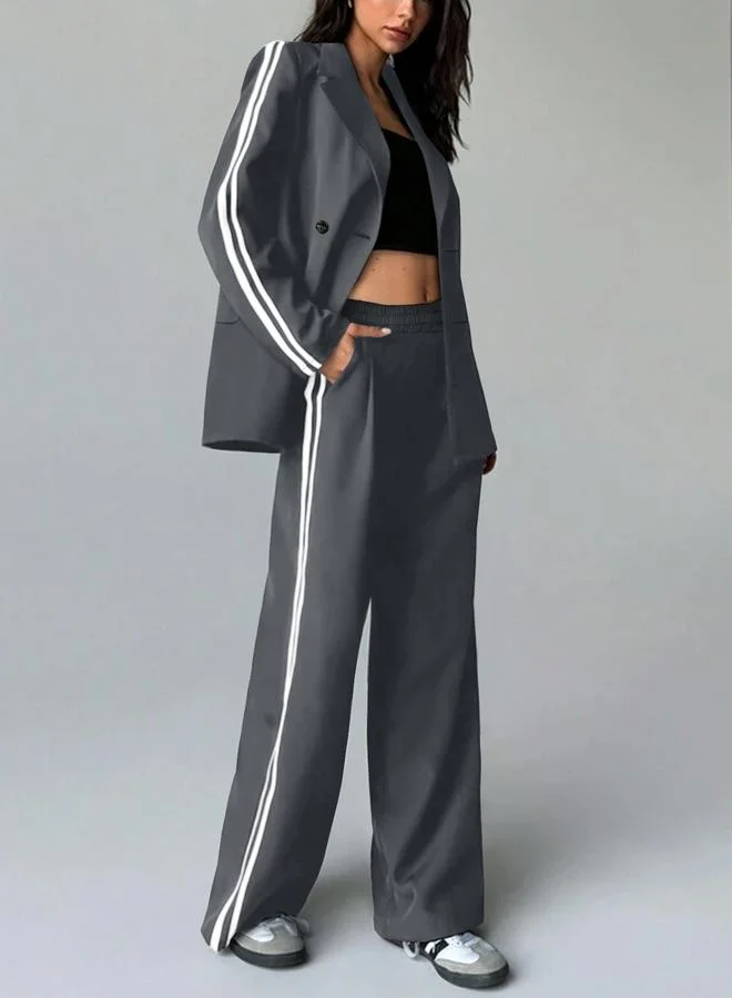 Take Two Grey Side Striped Trim Blazer and Trousers Co-ord Set
