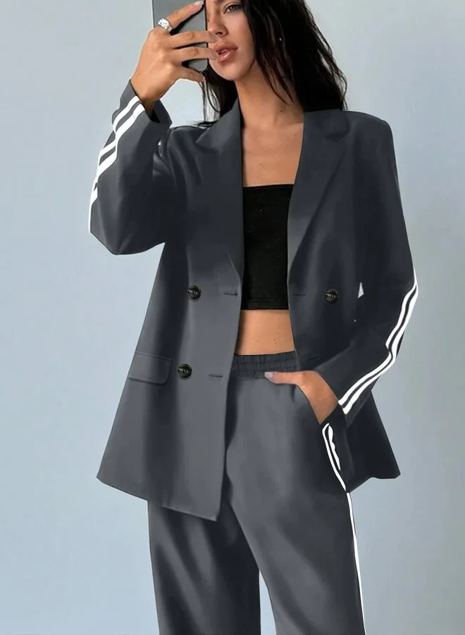 Take Two Grey Side Striped Trim Blazer and Trousers Co-ord Set