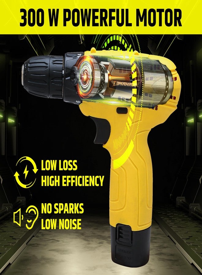 Tomahawk T7550-S 12V Cordless Drill/Screwdriver Kit | 10mm Keyless Chuck, 1-Speed 600 RPM, 2 x 1.5Ah Batteries | LED Light, 24Nm Torque, 18+1 Settings | DIY, Home, Wood & Metal Drilling Kit - Image 2