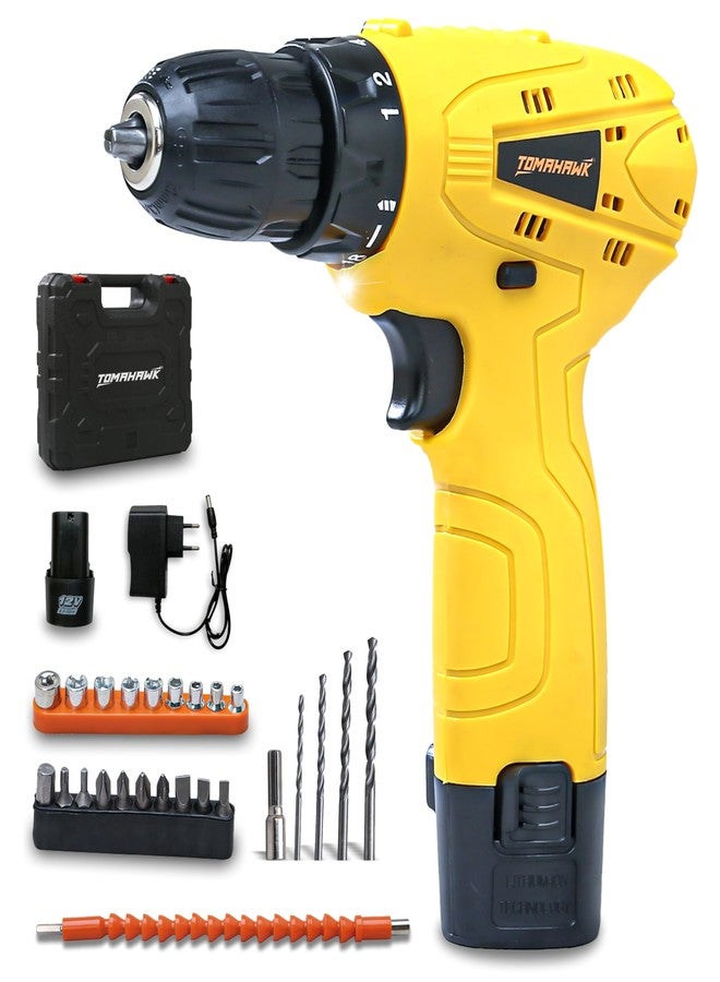 Tomahawk T7550-S 12V Cordless Drill/Screwdriver Kit | 10mm Keyless Chuck, 1-Speed 600 RPM, 2 x 1.5Ah Batteries | LED Light, 24Nm Torque, 18+1 Settings | DIY, Home, Wood & Metal Drilling Kit - Image 1