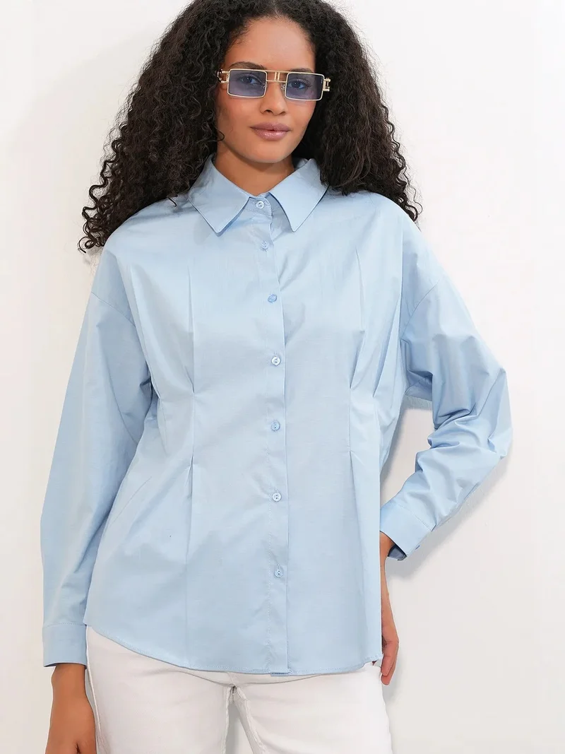 Big Dart Baby Blue BDART Fitted Poplin Shirt With Button Front for Women | Best Price UAE