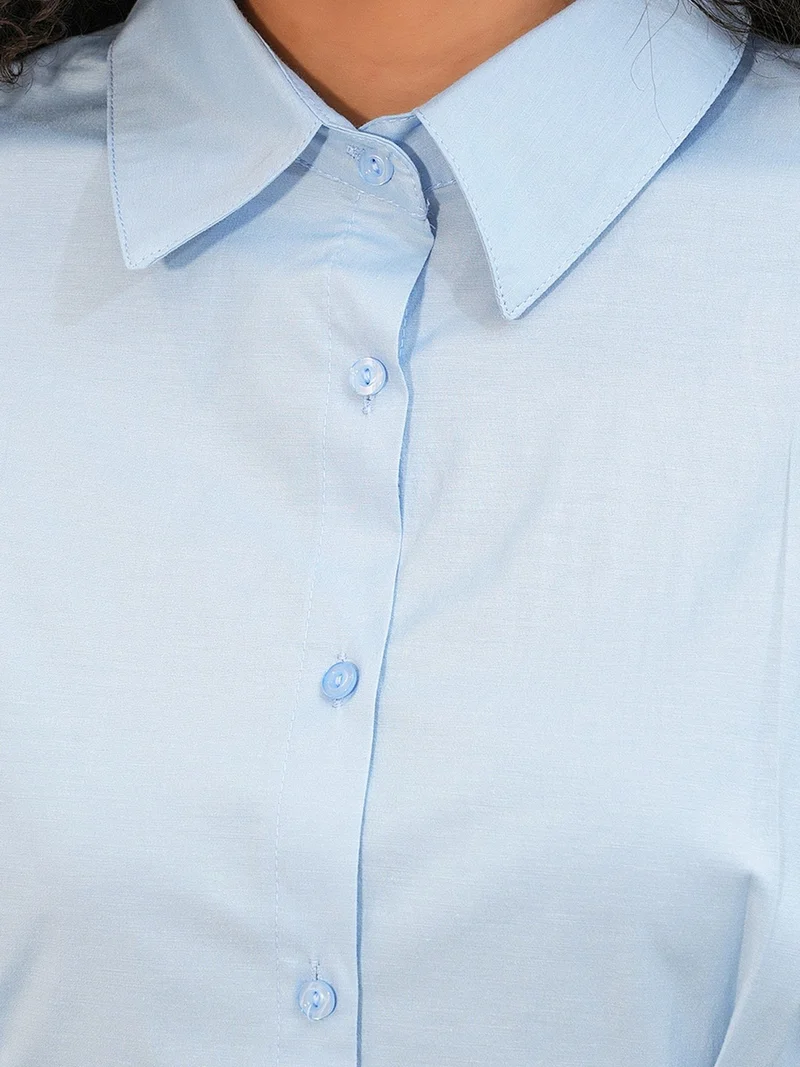 Big Dart Baby Blue BDART Fitted Poplin Shirt With Button Front for Women | Best Price UAE
