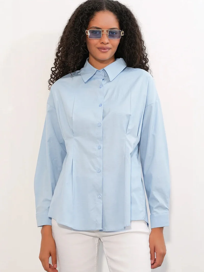 Big Dart Baby Blue BDART Fitted Poplin Shirt With Button Front for Women | Best Price UAE