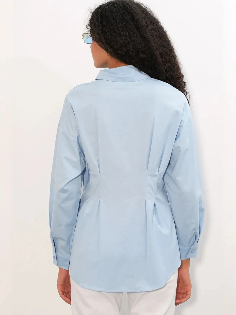 Big Dart Baby Blue BDART Fitted Poplin Shirt With Button Front for Women | Best Price UAE
