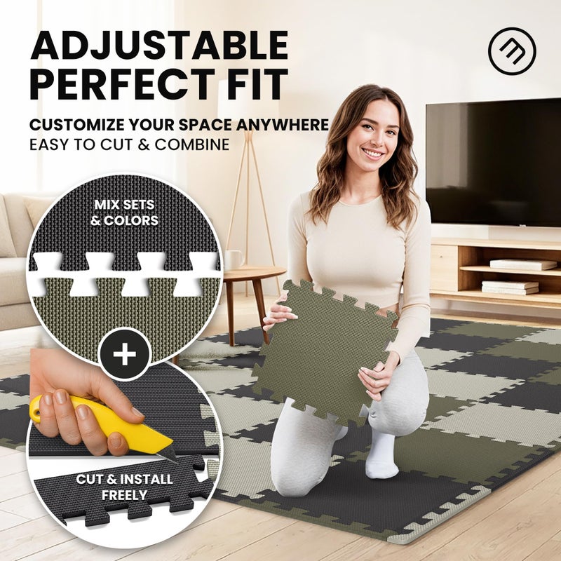 bemaxx Gym Mats Set - 18 pcs EVA Interlocking Foam Floor Tiles (12.6"x12.6"x0.4") 18sqft Protective Gym Flooring Sports Home Workout Exercise Mats Puzzle Garage Fitness Play-Room Pool Treadmill Bike - Image 4