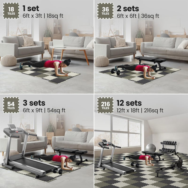 bemaxx Gym Mats Set - 18 pcs EVA Interlocking Foam Floor Tiles (12.6"x12.6"x0.4") 18sqft Protective Gym Flooring Sports Home Workout Exercise Mats Puzzle Garage Fitness Play-Room Pool Treadmill Bike - Image 3