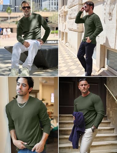 COOFANDY Thermal Underwear for Men Long Sleeve Shirts Casual Lightweight Sweatshirt Knit Sweater Slim Fit Base Layer Basic T-Shirt Army Green - Image 4