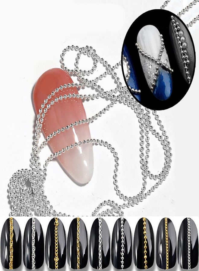 Bellecrey 4pcs Silver Metal Chain Nail Charms 1mm Nail Chains Jewelry Metal Stereo Style Accessories Steel Silver Gold 3D Rhinestone 50cm Nail Art Chain for DIY Nail Ornaments Nail Art Studs - Image 2