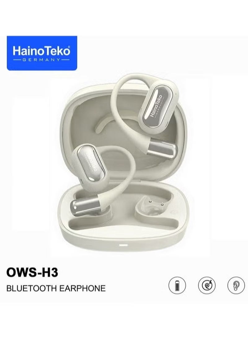 Haino Teko HT-OWSH3 OpenFit Bluetooth Earphones | Superior Sound Quality | Crystal-Clear Microphone | Touch Controls | Comfortable & Secure Fit | Wireless Earbuds for Music, Calls & Gaming (White) - Image 1