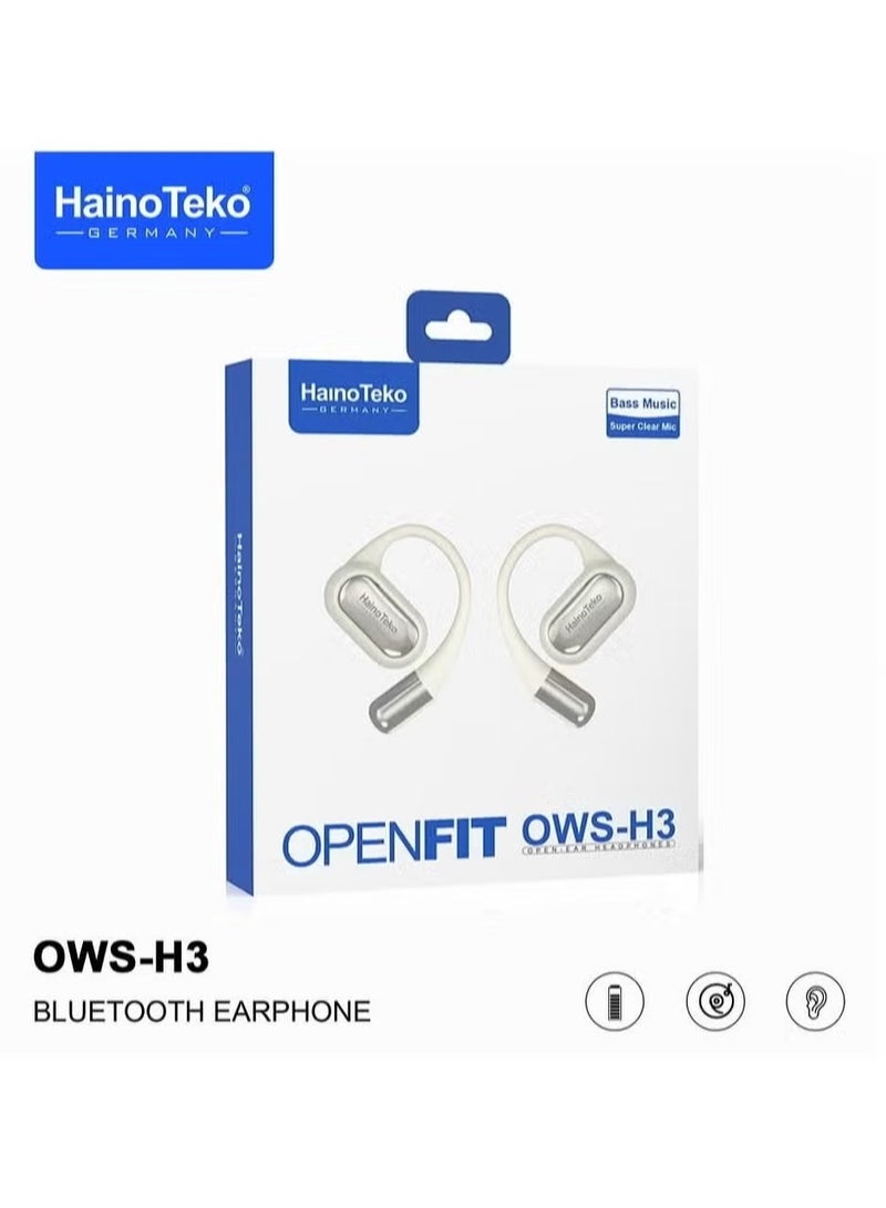 Haino Teko HT-OWSH3 OpenFit Bluetooth Earphones | Superior Sound Quality | Crystal-Clear Microphone | Touch Controls | Comfortable & Secure Fit | Wireless Earbuds for Music, Calls & Gaming (White) - Image 2