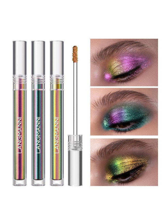 Jolilab Metallic Liquid Chameleon Eyeshadow Multi Dimensional Eye Looks Long Lasting Holographic Glitter Multichrome Eyeshadows Makeup ( Peacock+Wonder+Ember) - Image 1