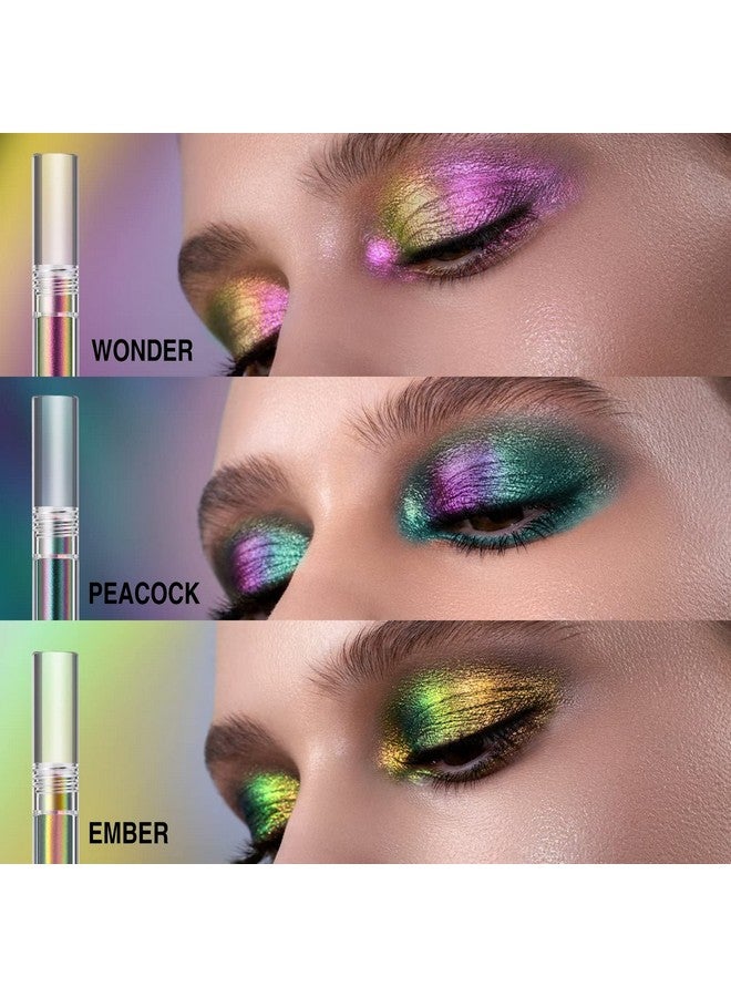 Jolilab Metallic Liquid Chameleon Eyeshadow Multi Dimensional Eye Looks Long Lasting Holographic Glitter Multichrome Eyeshadows Makeup ( Peacock+Wonder+Ember) - Image 3