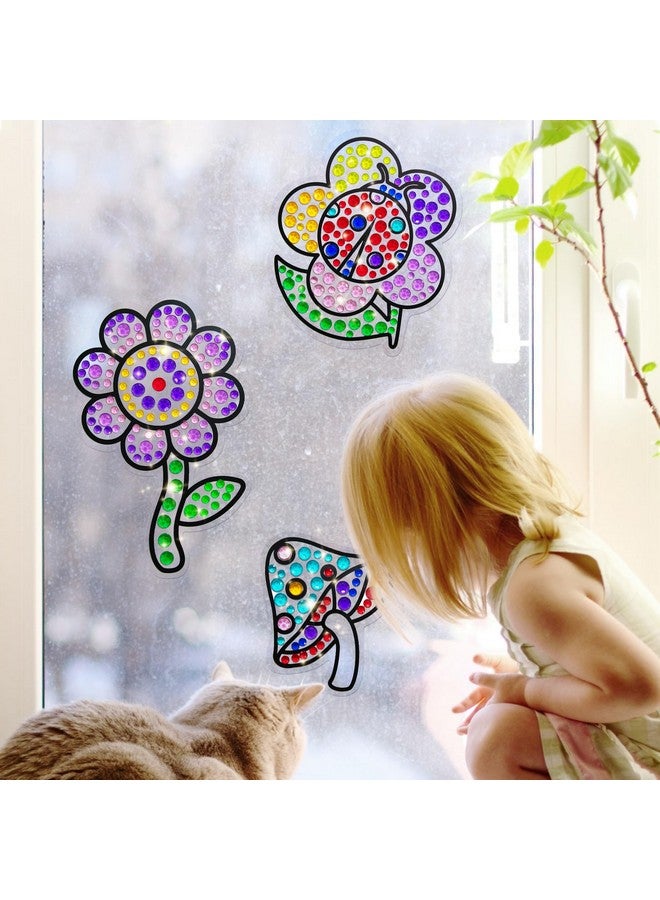 atydkug atydkug Window Suncatcher Gemstone Sticker Craft Kits for Kids - Diamond 6 Sheets Flowers Gem Art Painting Kits by Numbers for Girl, Birthday Party Supplies Gifts for 6 7 8 9 10 11 12 Year Old  - Image 5