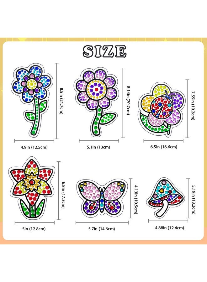 atydkug atydkug Window Suncatcher Gemstone Sticker Craft Kits for Kids - Diamond 6 Sheets Flowers Gem Art Painting Kits by Numbers for Girl, Birthday Party Supplies Gifts for 6 7 8 9 10 11 12 Year Old  - Image 3
