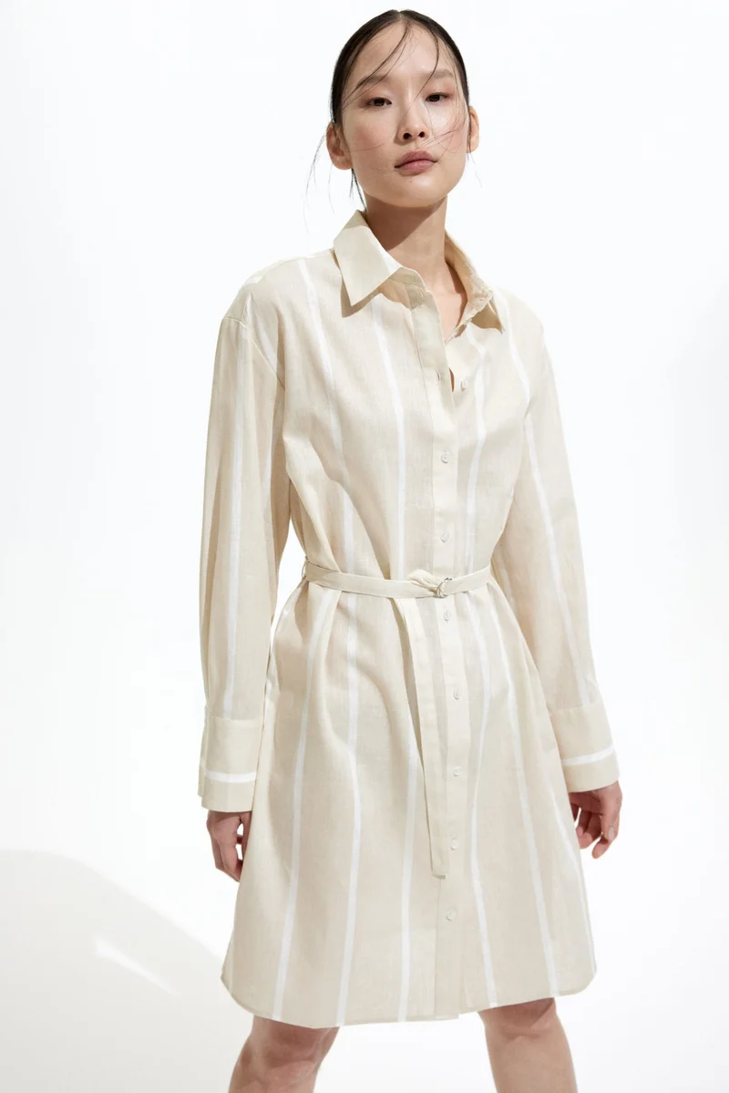 اتش اند ام فستان بتصميم قميص من مزيج الكتان