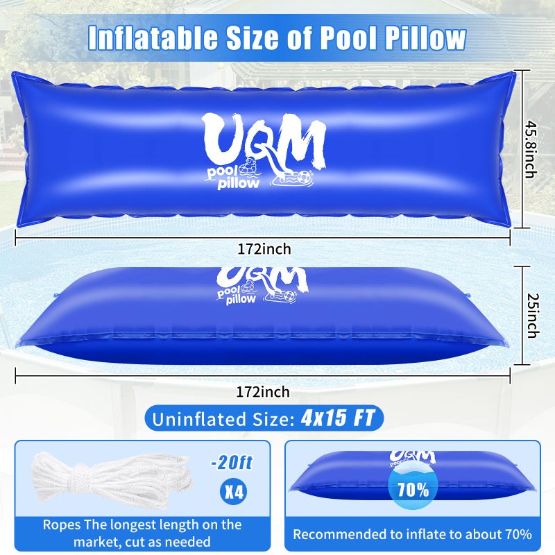 UQM Extra Large Thick Pool Pillow for Above Ground Pools, 4x15 Ft Pool Pillow for Closing Winter, 0.4mm Thicked Winter Pool Pillows Pool Closing Kit Winterizing Kit for Above Ground ï¼ˆ4x20ft Ropeï¼‰ - Image 2