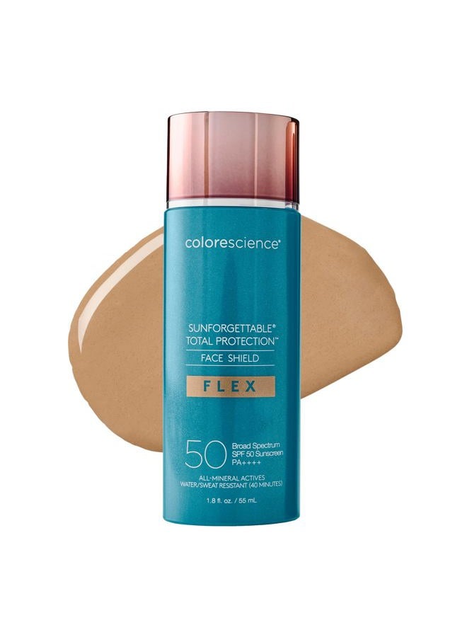 Colorescience 50 إلى 70 عامل حماية من الشمس (SPF) حماية كاملة للوجه، واقي مرن بعامل حماية من الشمس (SPF 50)، تركيبة أكسيد الزنك، أسمر ضارب للصفرة، 1.8 أونصة سائلة. أوقية. - Image 1