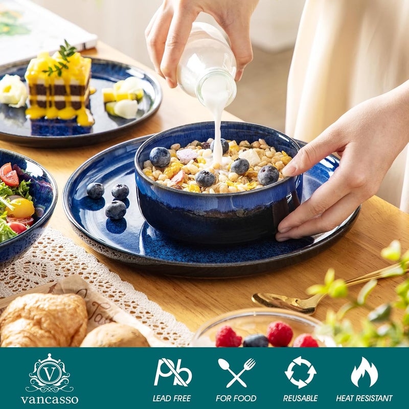vancasso طقم أطباق وأوعية فانساسو ستاري لـ 6 أشخاص 24 قطعة من أدوات المائدة زجاجة تفاعلية زرقاء مقاومة للخدش آمنة للغسالة والميكروويف - Image 3