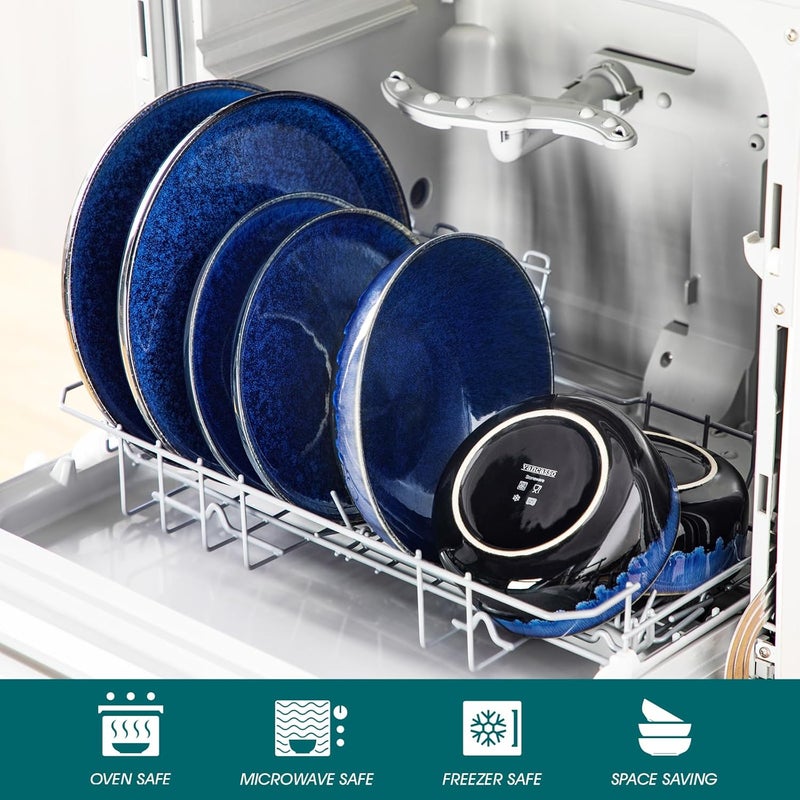 vancasso طقم أطباق وأوعية فانساسو ستاري لـ 6 أشخاص 24 قطعة من أدوات المائدة زجاجة تفاعلية زرقاء مقاومة للخدش آمنة للغسالة والميكروويف - Image 4