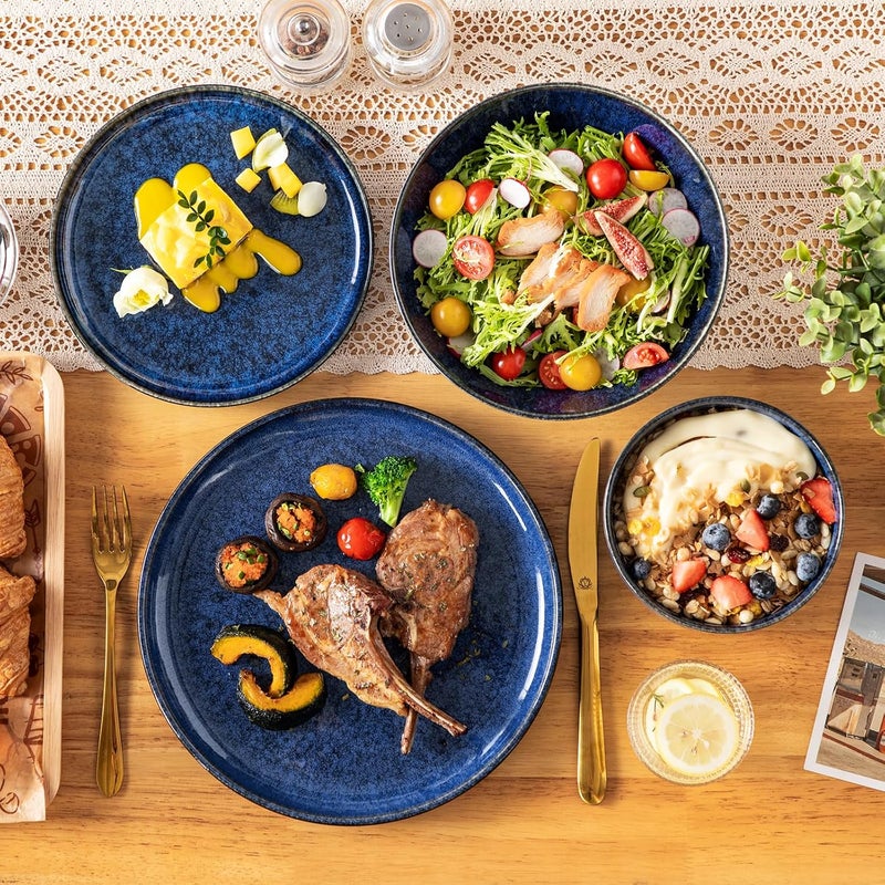 vancasso طقم أطباق وأوعية فانساسو ستاري لـ 6 أشخاص 24 قطعة من أدوات المائدة زجاجة تفاعلية زرقاء مقاومة للخدش آمنة للغسالة والميكروويف - Image 5