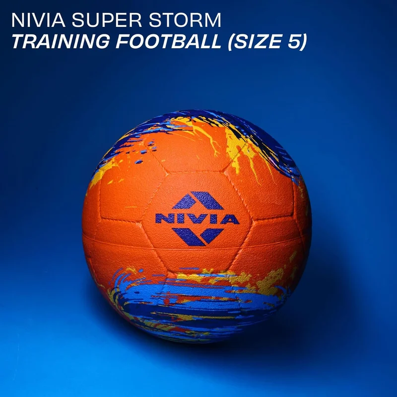 نيفيا Nivia Super Storm Football - Durable Training Ball for Hard Ground and Artificial Turf, Orange