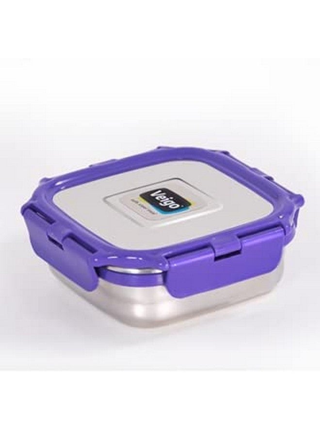 Veigo Veigo Original Stainless Steel Medium Snack Box (330 ml)| Airtight & Leakproof| Freezer & Dishwasher Safe| Snacks Box for School|Silicone Ring & Polymer Frame| Safe Lid Lock| Purple  - Image 5