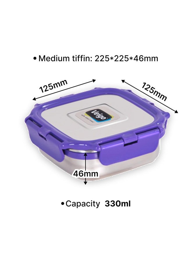 Veigo Veigo Original Stainless Steel Medium Snack Box (330 ml)| Airtight & Leakproof| Freezer & Dishwasher Safe| Snacks Box for School|Silicone Ring & Polymer Frame| Safe Lid Lock| Purple  - Image 4