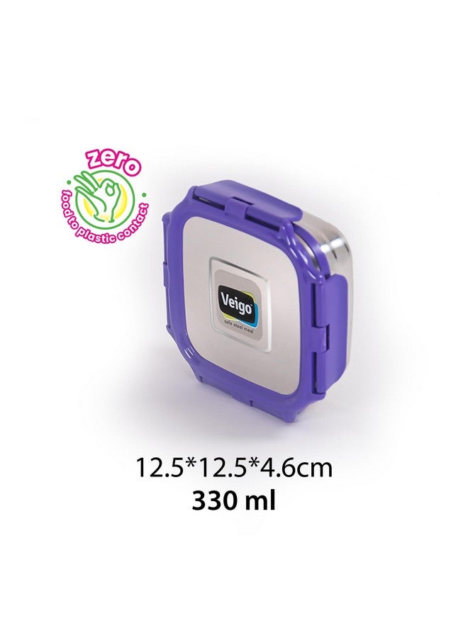 Veigo Veigo Original Stainless Steel Medium Snack Box (330 ml)| Airtight & Leakproof| Freezer & Dishwasher Safe| Snacks Box for School|Silicone Ring & Polymer Frame| Safe Lid Lock| Purple  - Image 3