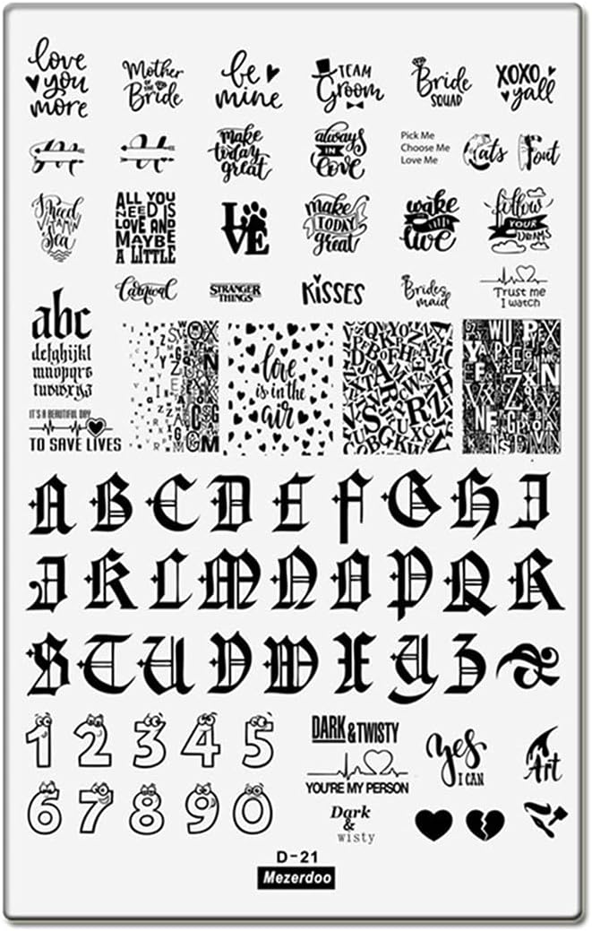 Mezerdoo 1Pcs ABC Letter Decals Nail Stamping Plates Letter Love Heart Design Large Stainless Steel Stamping Template Old English Alphabet Cute Numbers Nail Art Image Plate - Image 1