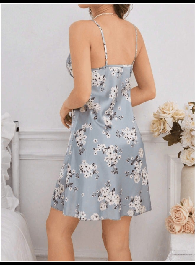 Shein LuxeNights Women's Floral Print Satin Cami Sleep Dress Pajama Dress  - Image 2