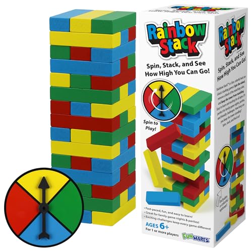 Funwares Rainbow Stack Wooden Blocks Stacking Game Tumbling Tower Balance Game Family Party Fun Ages 6 Color SpinnerBased Twist on Classic Stacking Games - Image 1