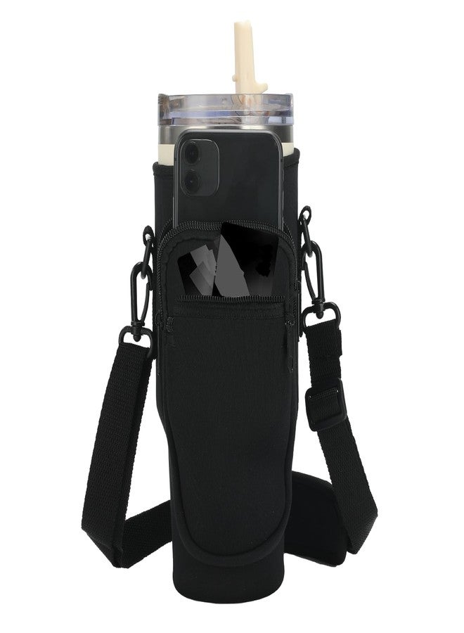 MEZON Water Bottle Carrier Bag for Stanley 40/30 oz Tumbler with Phone Pocket Water Bottle Holder with Strap Neoprene Water Bottle Pouch for Stanley Cup Accessories (Black) - Image 1