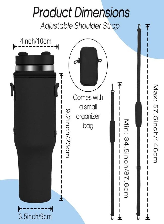 MEZON Water Bottle Carrier Bag for Stanley 40/30 oz Tumbler with Phone Pocket Water Bottle Holder with Strap Neoprene Water Bottle Pouch for Stanley Cup Accessories (Black) - Image 2
