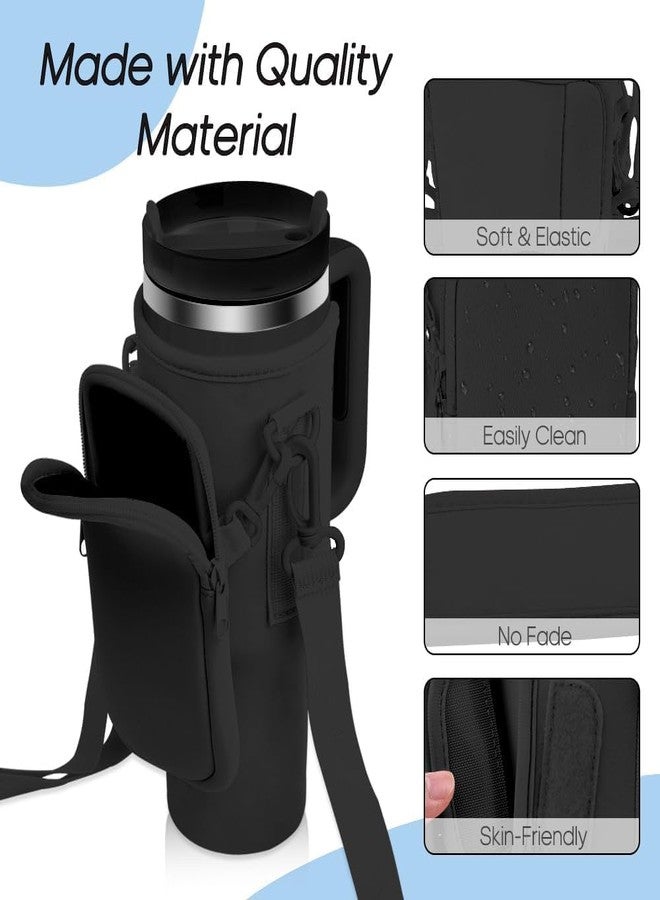 MEZON Water Bottle Carrier Bag for Stanley 40/30 oz Tumbler with Phone Pocket Water Bottle Holder with Strap Neoprene Water Bottle Pouch for Stanley Cup Accessories (Black) - Image 5