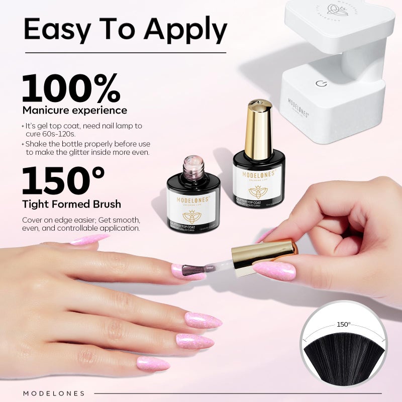 modelones Pearl Gel Nail Polish Top Coat, 2-in-one Clear Pearlescent Glitter Glossy Sparkle Finish Long Lasting Soak Off Mermaid Shimmer Manicure Nail Art Home Salon DIY - Image 5