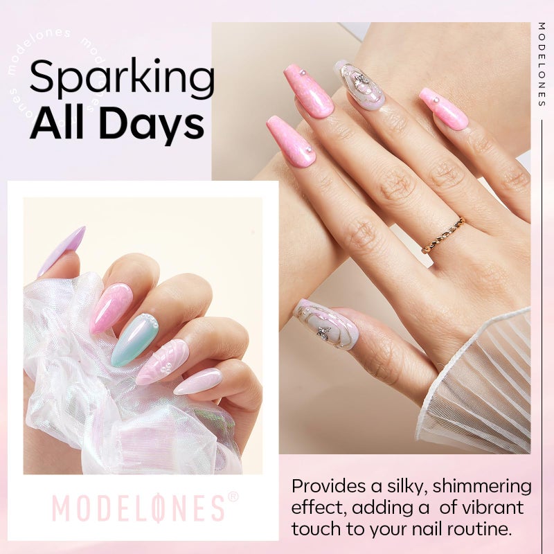 modelones Pearl Gel Nail Polish Top Coat, 2-in-one Clear Pearlescent Glitter Glossy Sparkle Finish Long Lasting Soak Off Mermaid Shimmer Manicure Nail Art Home Salon DIY - Image 4