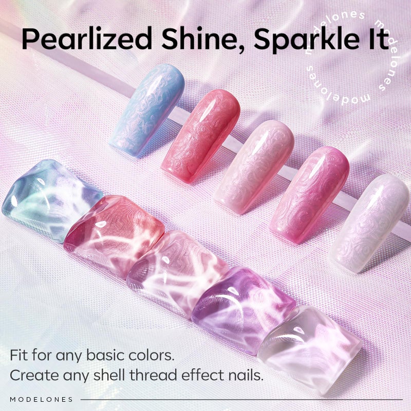 modelones Pearl Gel Nail Polish Top Coat, 2-in-one Clear Pearlescent Glitter Glossy Sparkle Finish Long Lasting Soak Off Mermaid Shimmer Manicure Nail Art Home Salon DIY - Image 3